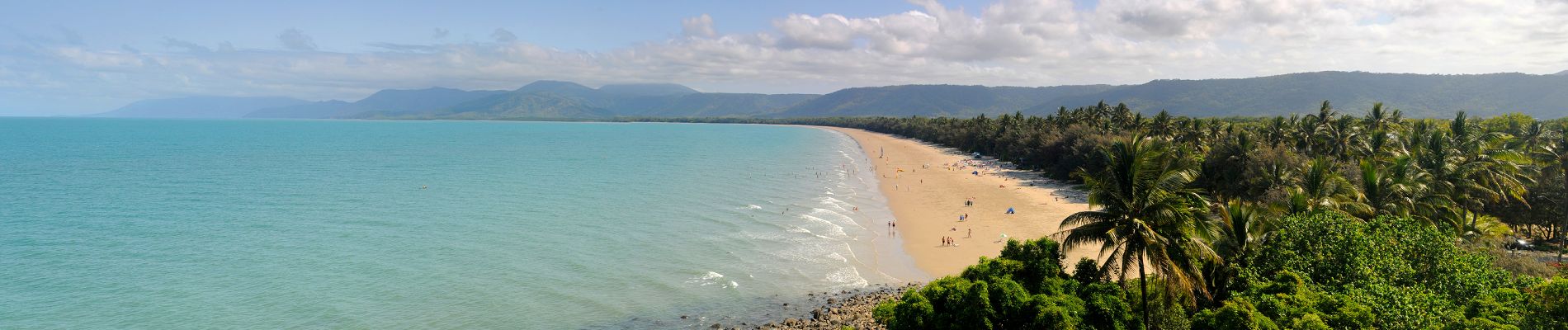 Panoramic view of Four Mile Beach from Flagstaff Hill lookout in Port Douglas Queensland